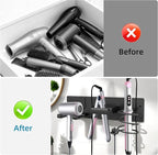 Hair Dryer Holder Blow Dryer Holder for Wall Mount Curling Iron Holder Flat Iron 3 in 1 Bathroom Hair Tool Organizer Rack, Matte Black