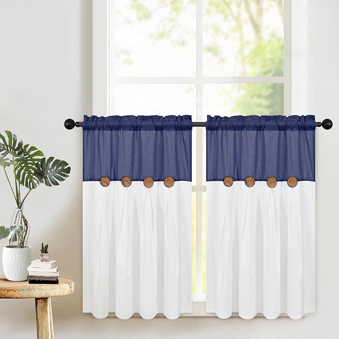 Boho Kitchen Curtains, 36 Inch Length, Farmhouse Cotton Linen Tier Curtains by FRAMICS