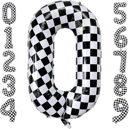 Checkered Number 0 Balloons 40 Inch Giant Race Car Checkered 0 Balloons by LHOAVWE