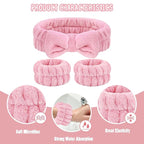 Face Wash Headband Set with Microfiber Wristbands and Holder - Absorbent Spa Wrist Scrunchies for Cleansing
