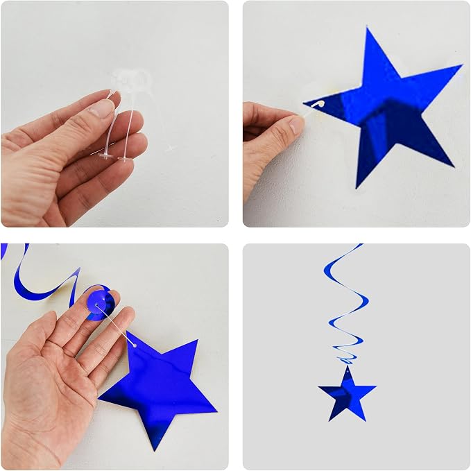 BEISHIDA Blue Silver Stars Hanging Swirls Bachelorette Graduation Hanging - Image 2