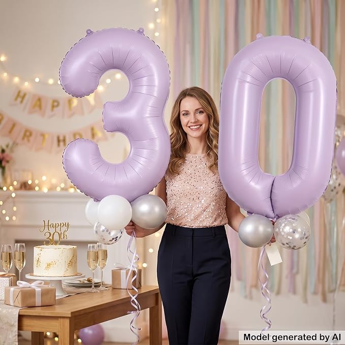 40" Pastel Purple Foil Number 0 Balloon - Image 4