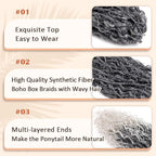 Drawstring Ponytail for Women 24 inch Boho Braids with Long Wavy Hair Clip in Ponytail Extension Synthetic Hair Extensions Ponytail for Daily Use (T1B/Grey#, 24 Inch)