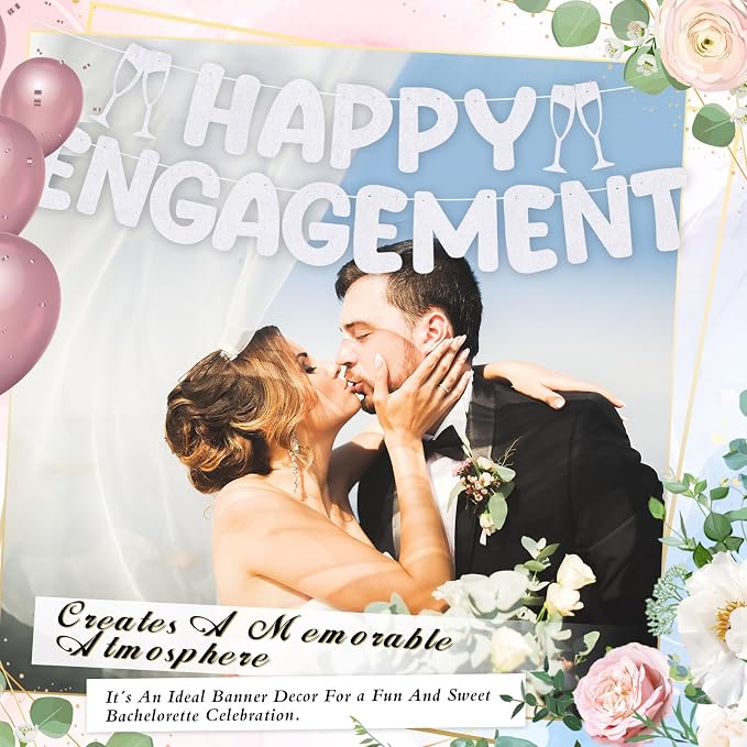 Pre Strung Happy Engagement Banner Glitter Engagement Party Decorations - Image 4