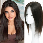 Hair Toppers for Women Real Human Hair, 360° 3D Human with Thinning Upgrade Middle Part Clip in Bangs Topper Hair Pieces for Women Daily(Medium Dark Brown, 16 Inch-3D-Side)