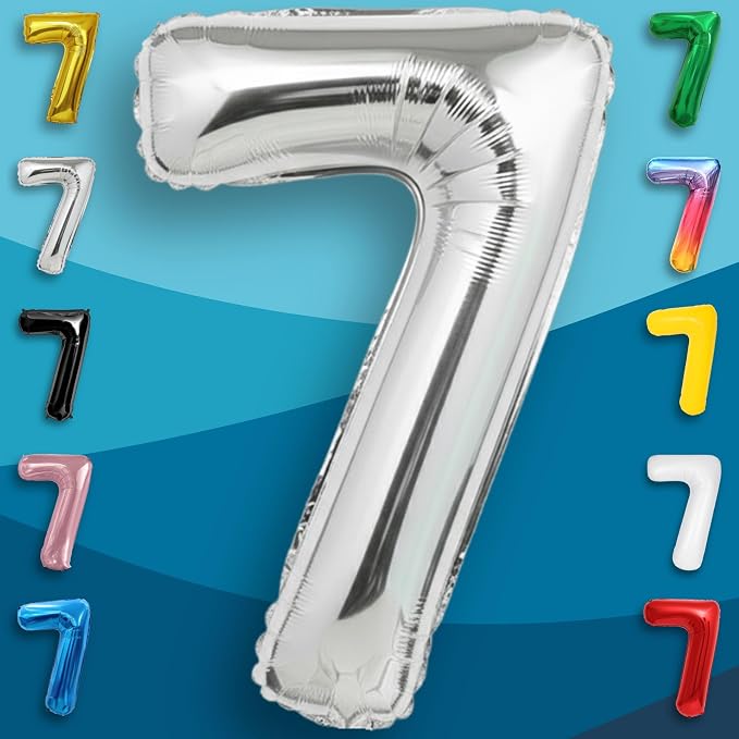 Silver Number Balloon 7 Mylar Foil Balloons 32 inch - Image 5