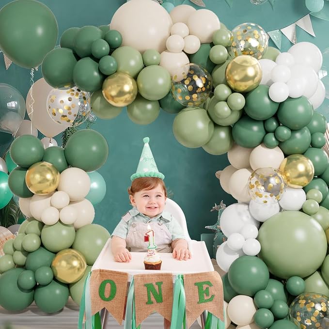 CboDeco Sage Green Balloon Garland Arch Kit, Sage Green Olive White Gold - Image 2