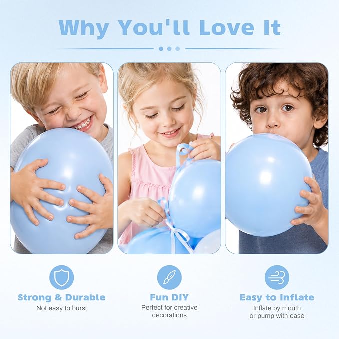 Pastel Blue Balloons, 12 Inch Baby Blue Latex Party Balloons | 30 Pack Light - Image 3