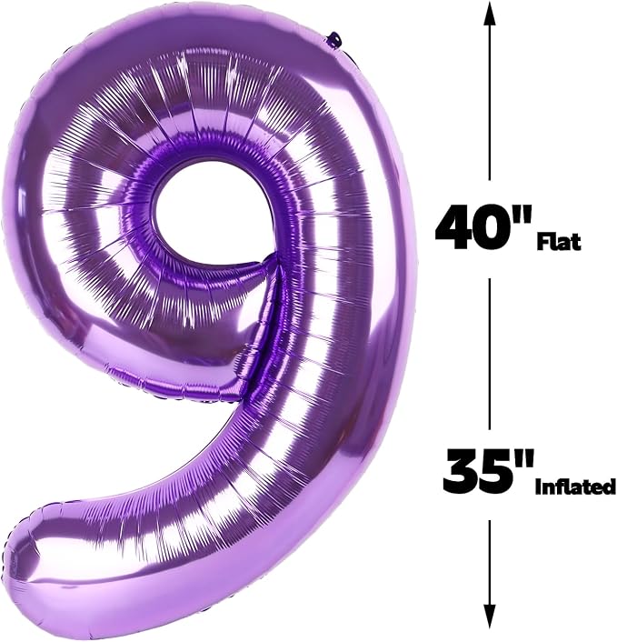 Purple Number 9 Balloon 40 inch, Balloon numbers party supplies, deco photo - Image 2