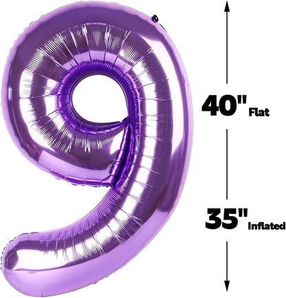 Purple Number 9 Balloon 40 inch, Balloon numbers party supplies, deco photo - Image 2