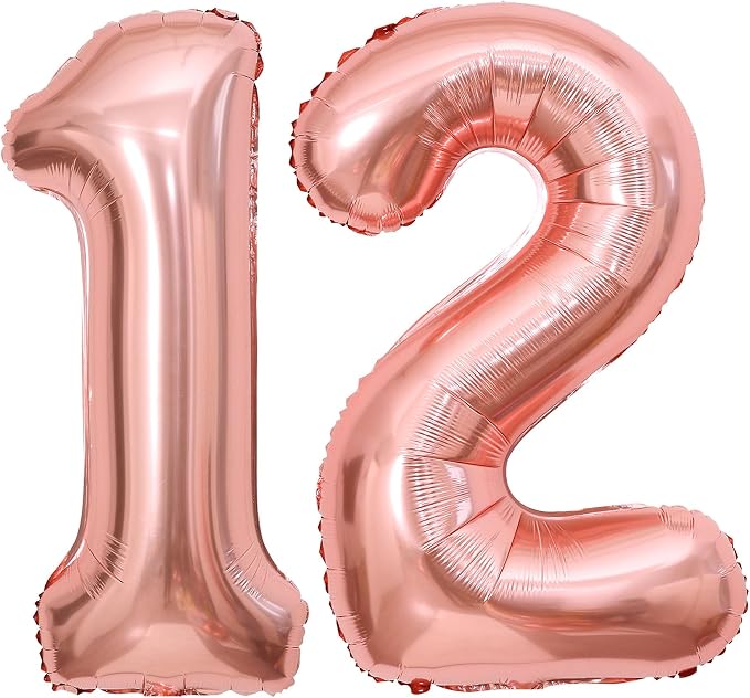 Rose Gold 12 Number Balloons, 40 Inch Big Giant Jumbo 12 or 21 Balloon Numbers by BBPOOL