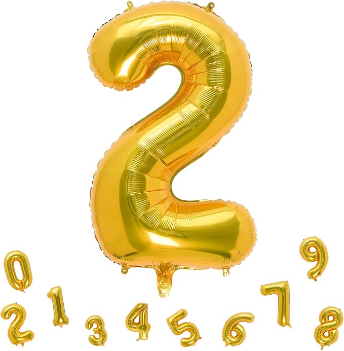 32 Inch Gold Number 2 Balloons Foil Ballon Digital Birthday Party Decoration by MEIDUOCO