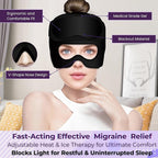 2-in-1 Migraine Relief Cap with Detachable Eye Mask – Hot & Cold Therapy Headache Hat for Migraines, Sinus Pressure, Tension & Stress Relief – Reusable Gel Ice Pack, Light Blocking, Comfortable Fit