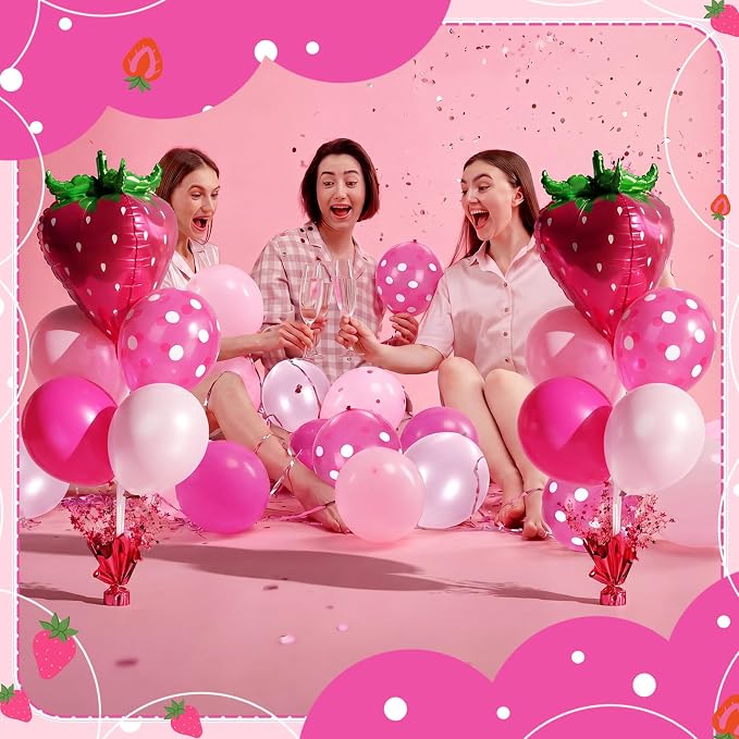 Civaner Rose Red Strawberry Party Balloons Stand Kit 6 Sets, Cute Colors - Image 4