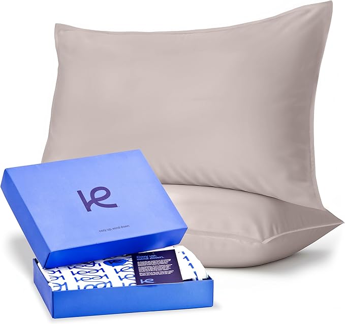 Kickoff Viscose Bamboo Pillowcase, Queen, Set of 2, 100% Organic Hidden Zippered Viscose Bamboo Pillow Case Queen Size, Cooling Pillow Cover for Hot Sleepers (20"x30", Grey Mist)