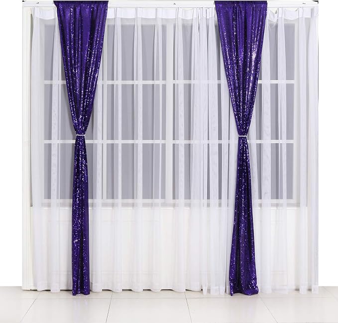 Poise3EHome 2ft x 8ft Purple Sequin Photography Backdrop Curtain 2 Panels - Image 2