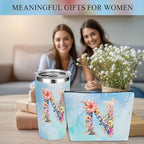 Personalized Gifts Monogrammed Birthday Gifts for Women, Colleague, Female Farewell Christmas, Initial 20 oz Tumbler, Makeup Cosmetic Bag Cup Pens Journal Notebook 6 Set, (Aesthetic Blue Flower N)
