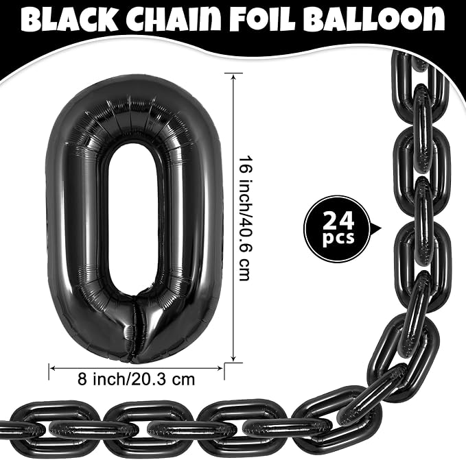 24 Pcs Chain Balloons, Giant Black Chain Balloons Garland, 16 inch Foil Chain - Image 2