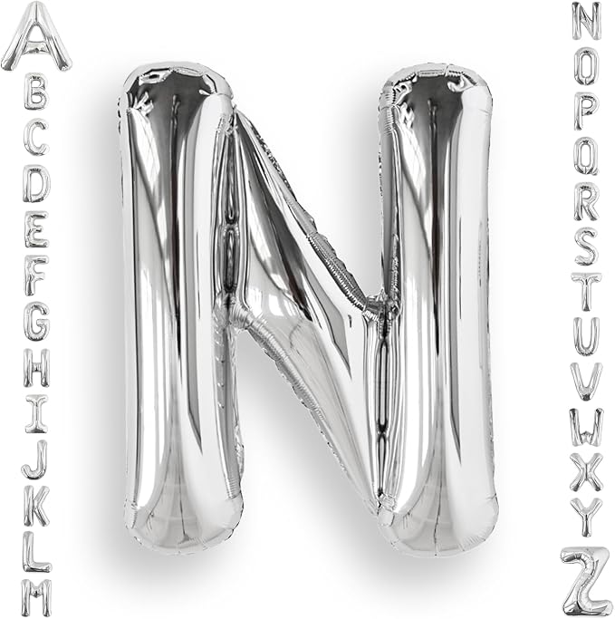 AULE 40 Inch Silver N Balloon Letter Foil A-Z Birthday Big Alphabet | Birthday by AULE