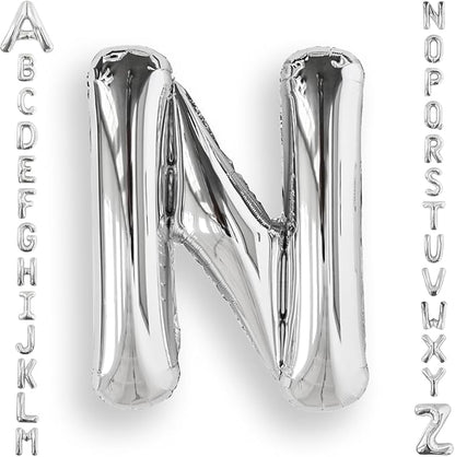 AULE 40 Inch Silver N Balloon Letter Foil A-Z Birthday Big Alphabet | Birthday by AULE
