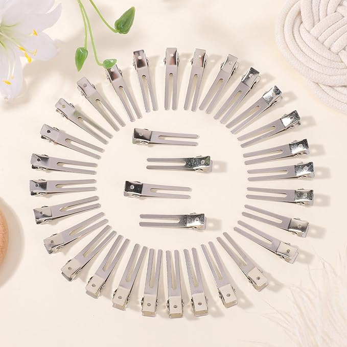120pcs Double Prong Curl Clips, Metal Hairpins for Hair Styling and Bows, Salon-Grade Hair Clips for Curling (Silver)