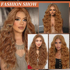 Synthetic Lace Front Wigs Pre Plucked Long Wavy 13x4 HD Lace Ginger Blonde Skunk Stripe Wig 100% Futura Premium Lace Wigs For Black Women 26 Inch Ready to Wear Daily Party Use
