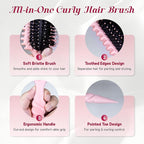 Curly Hair Brush, 5-in-1 Detangling & Curl Defining Brush for Curly Hair Wet or Dry, Shaping & Styling Brushes with Less Pulling for Women & Men (Pink)