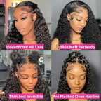 VIPbeauty 13x6 Deep Wave Lace Front Wigs Human Hair 200 Density 24 Inch Curly Wig for Women Natural Black HD Transparent Lace Glueless Frontal Wigs Human Hair Pre Plucked with Baby Hair
