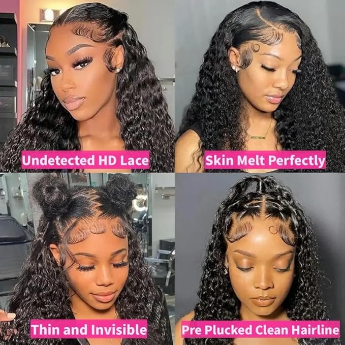 VIPbeauty 13x6 Deep Wave Lace Front Wigs Human Hair Wigs for Women 200 Density 26 Inch HD Lace Front Wigs Human Hair Pre Plucked with Baby Hair Natural Black