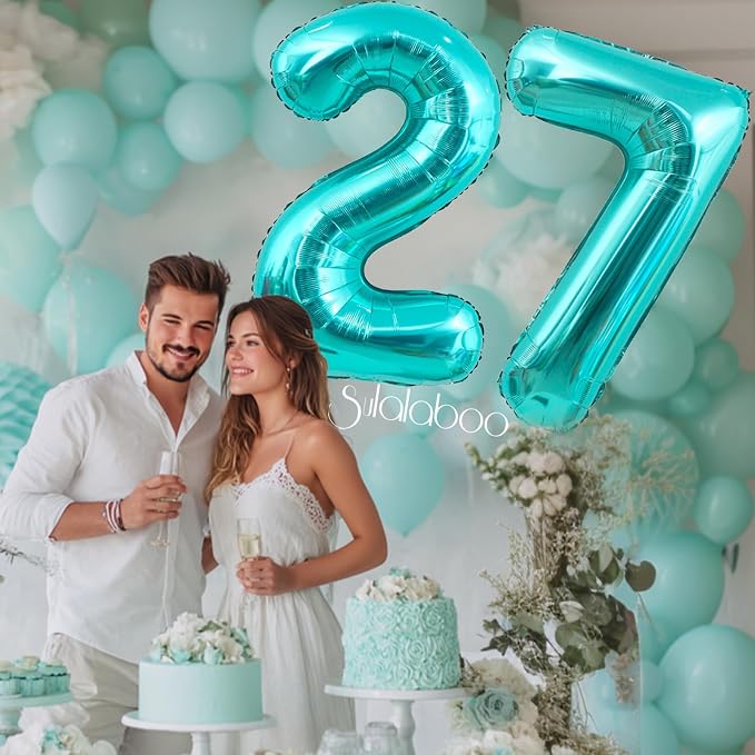 40 Inch Big Teal Blue Number 27 Foil 0-9 Mylar Helium Balloons | Large Digital - Image 3