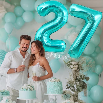 40 Inch Big Teal Blue Number 27 Foil 0-9 Mylar Helium Balloons | Large Digital - Image 3