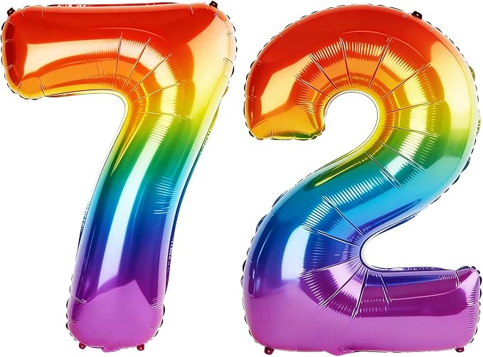 40 Inch Number 72 Balloons for 72nd Birthday Party Decorations, 0-100 Rainbow by FOBELEC