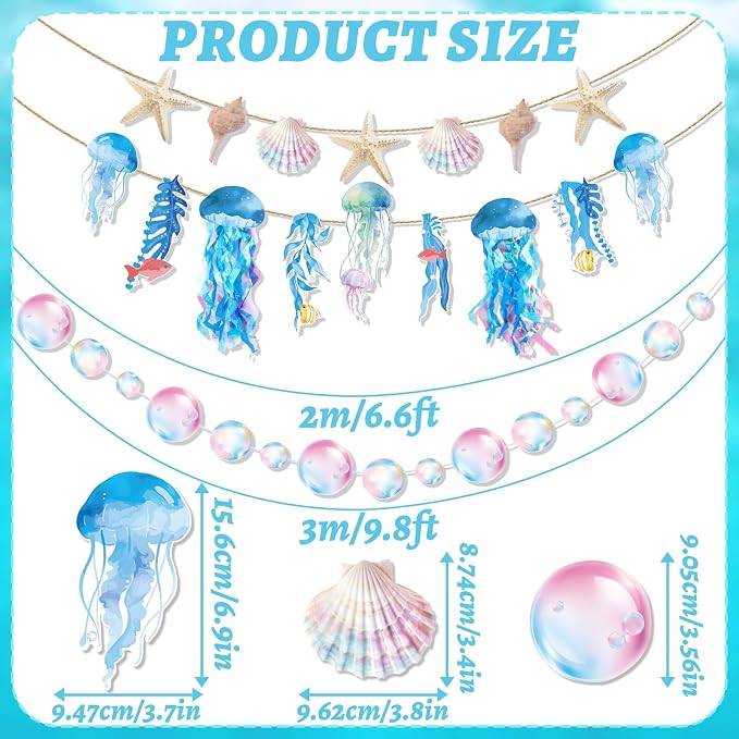 SUNBEAUTY Starfish Seashell Banner Under The Sea Party Decoration Jellyfish - Image 3