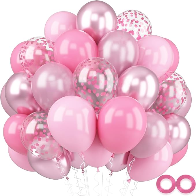 Metallic Chrome Pink 52 PCS 12 Inch Latex Balloons by FEYG