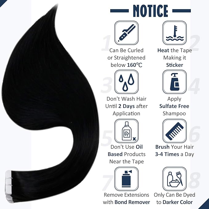 Full Shine Invisible Seamless Tape in Hair Extensions Real Human Hair 22Inch Color 1 Jet Black Double Sided Tape in Extensions Skin Weft 20Pcs 50 Gram Add Length for Wedding Natural Straight