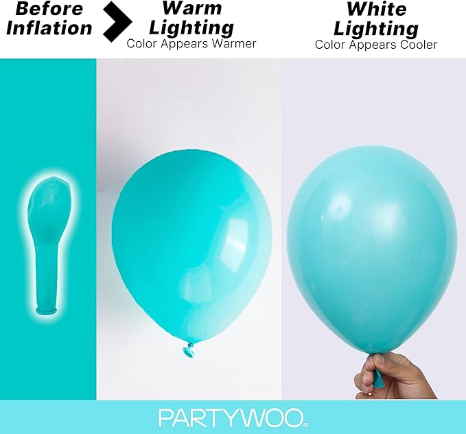 PartyWoo Teal Balloons 100pcs Different Sizes Pack of 18 12 10 5 Inch Turquoise - Image 3
