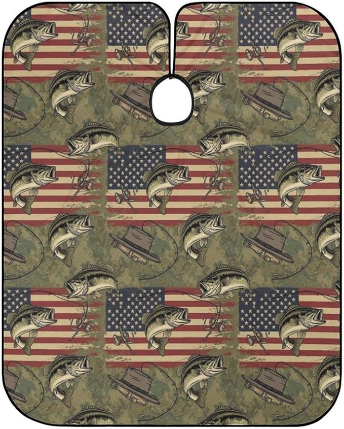 Extra Long Hair Styling Cape, Professional Hair Cutting Apron Hunting Camo Bass Fishing Camouflage American Flag Shampoo Cutting Household Capes Wrap for Hair Cutting Styling