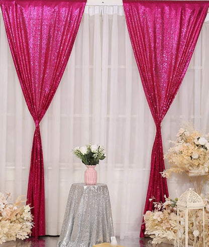 Poise3EHome Hot Pink Sequin Backdrop Curtains, 4 Panels 2FTx8FT Glitter - Image 2