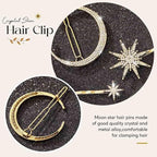 BARTOSI Moon Star Hair Clips Sparkly Rhinestone Hair Pins Vintage Bobby Pins Celestial Hair Accessories for Women and Girls (Pack of 3) (Bronze)