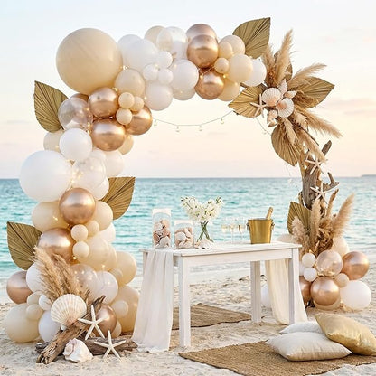 RUBFAC White and Champagne Gold Balloons Arch Kit - Image 6
