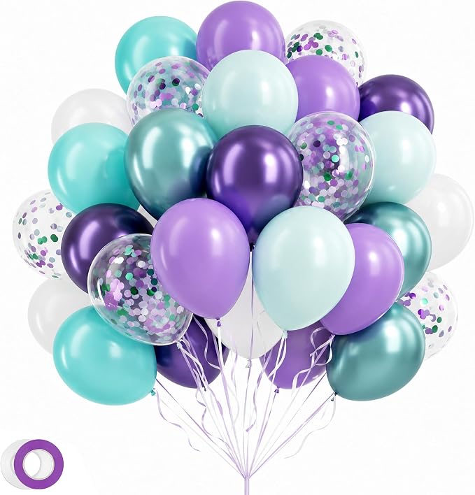 LovesTown Mermaid Purple Blue and White Balloons, 12 Inch | Latex, soft color by Lovestown