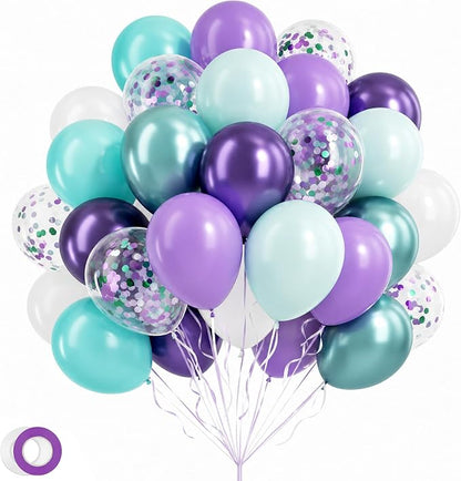 LovesTown Mermaid Purple Blue and White Balloons, 12 Inch | Latex, soft color by Lovestown