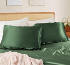 SiinvdaBZX Woodland Green Satin Pillowcase Standard/Queen Size Set of 2, Silky Travel Elastic Band Satin Pillow Case for Hair and Skin, Soft Portable & Fit for Various Pillow