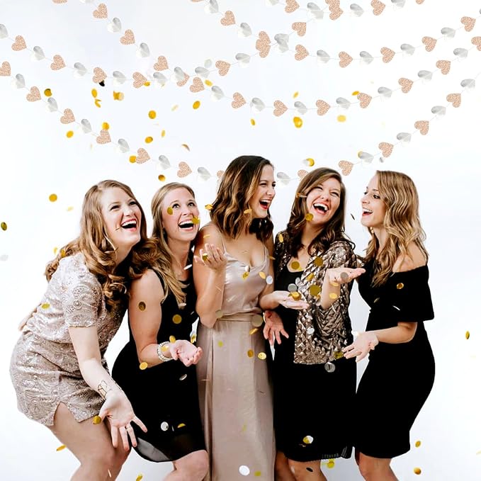 Champagne-Silver Disco Boho Party-Decoration Heart Garland - 52ft Glitter - Image 4