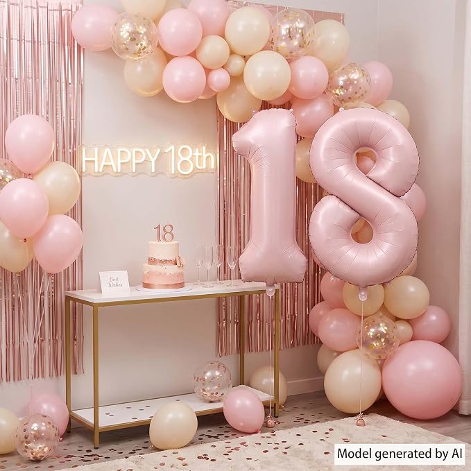 Baby Pink Number 18 Balloon 40 Inch, Matte Blush Foil Numeral Party Supplies | - Image 7