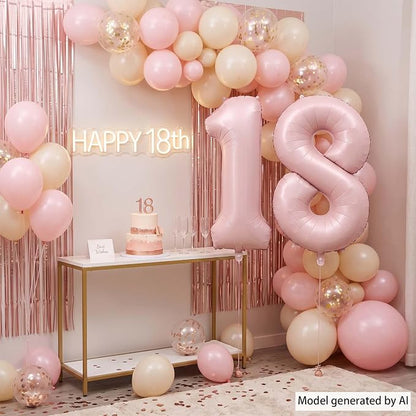 Baby Pink Number 18 Balloon 40 Inch, Matte Blush Foil Numeral Party Supplies | - Image 7