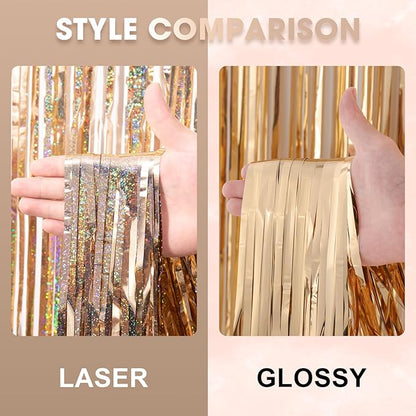 Voircoloria Laser Champagne Foil Backdrop Curtains, 3 Pack | Tinsel Streamers - Image 3