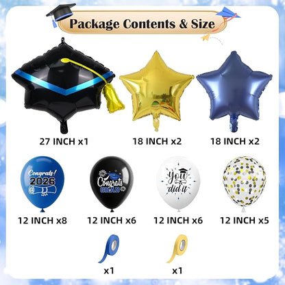 Graduation Balloons for Class of 2026 Decorations Royal Blue Black Gold Silver - Image 4