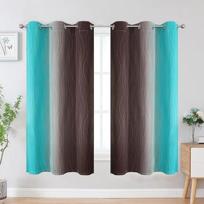 Brown and Teal Blackout Curtains & Drapes - Image 2
