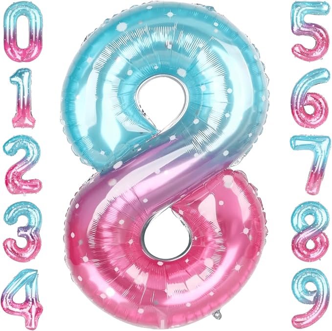 40 Inch Pink Blue Number 8 Balloon, Large Gradient Foil 8 Balloon by Unknown